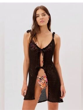 For Love & Lemons Black Knit Crochet Dress Swim Cover Up